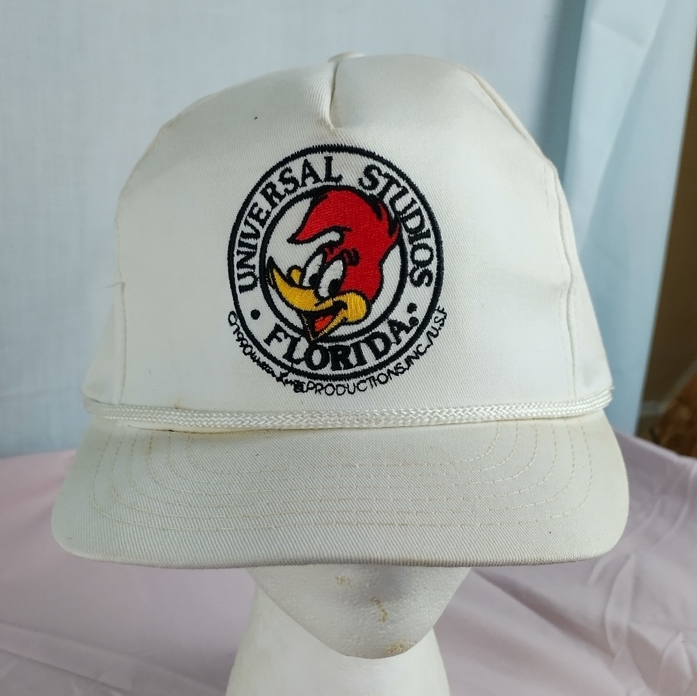 VTG 90s Universal Studios Woody Woodpecker Florida White Strapback Hat USA Made - Picture 2 of 15
